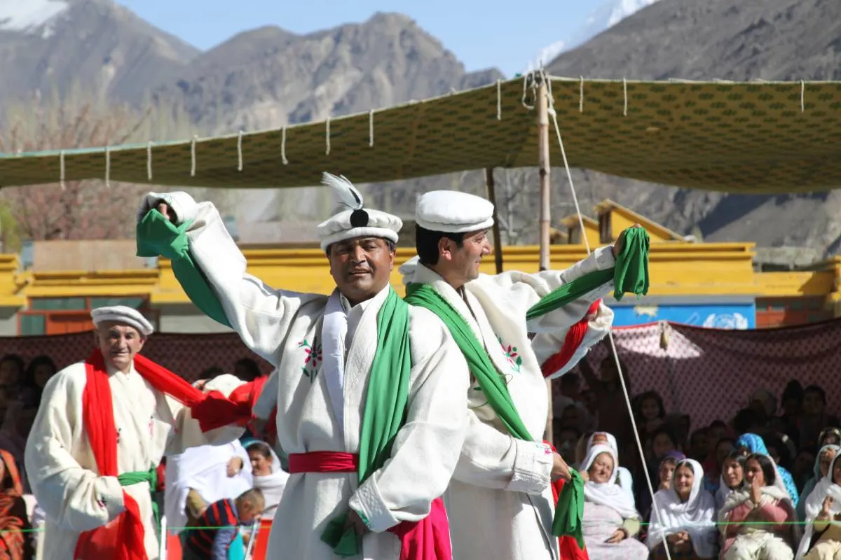 Dancers in traditional dress at a festival